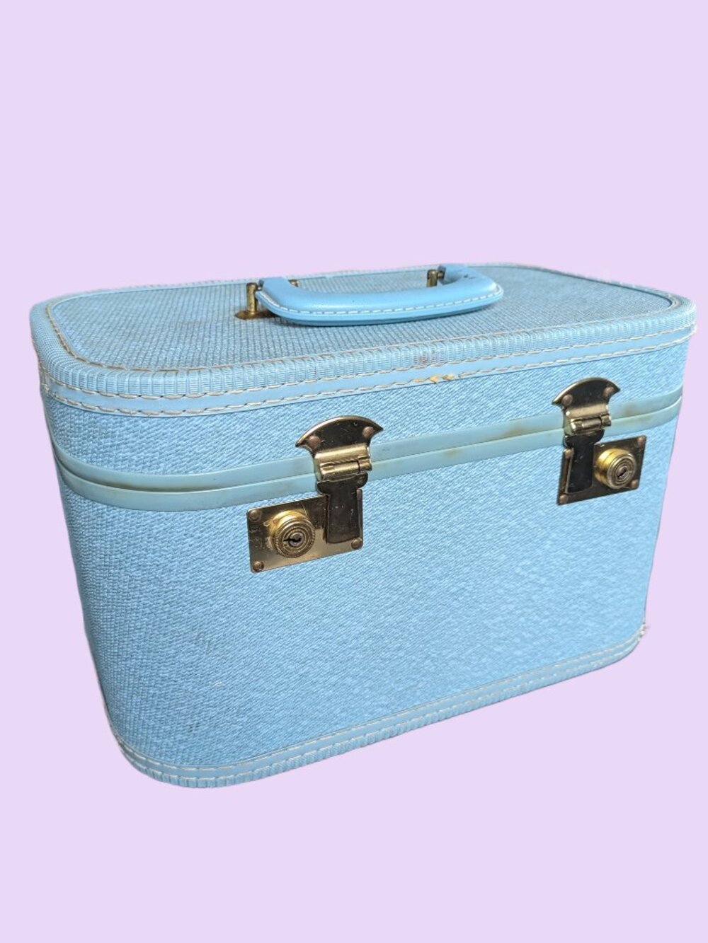Vintage Locking Women's Blue Traincase - Cosmetic carrier - with Mirror
